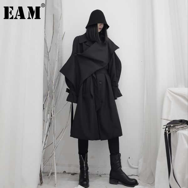 

eam] women black split big size long trench new lapel long sleeve loose fit windbreaker fashion tide autumn winter 2019 19a-a59, Tan;black