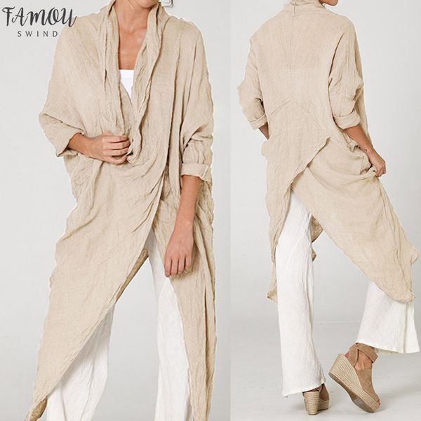 

plus size blusas mujer vintage women chemise long blouses long sleeve casual tunic loose cap sleeve asymmetrical leisure shirts, White