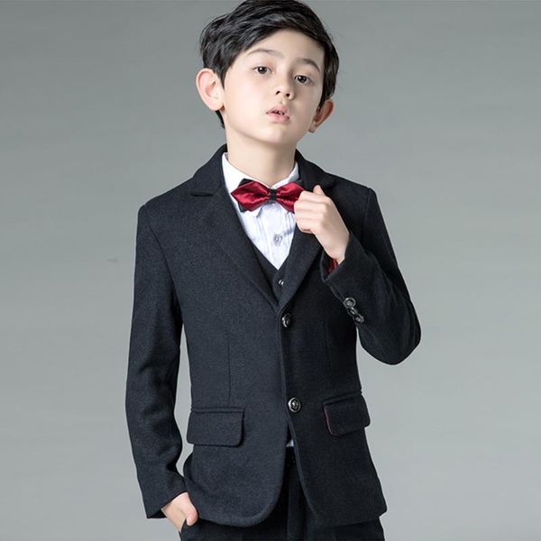 

yuanlu boy suits woolen coat toddler clothes for wedding party piano lattice blazer costume for autumn winter kids suits, Black