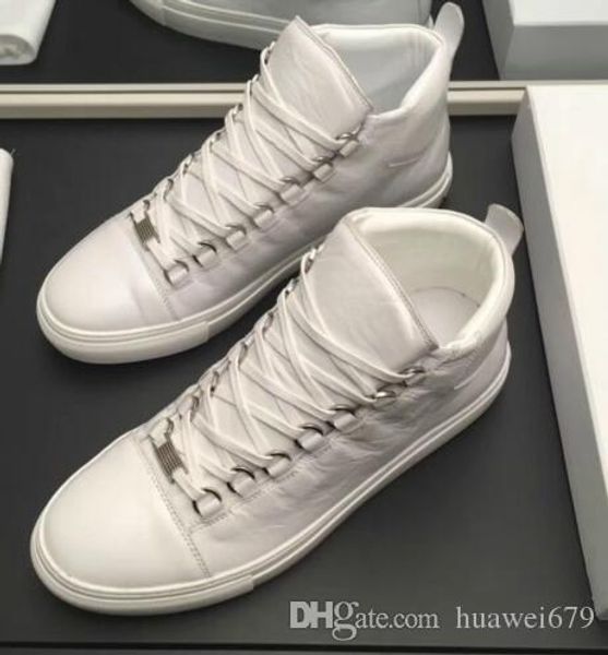 

brand designer classic mens womens genuine leather arena shoes flat fashion sneakers high lace up shoes outdoors sneakers, Black