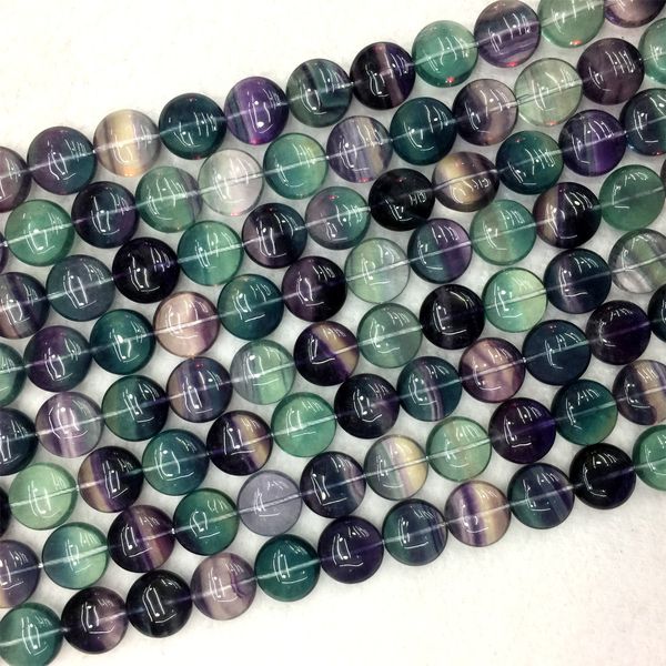 

genuine natural rainbow purple green fluorite semi-precious stones necklace bracelet coin beads 15.5" 05887, Black