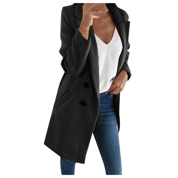

2019 autumn winter woolen coat female long women outerwear coat elegant blend coats slim female long coats outerwear jacket, Black