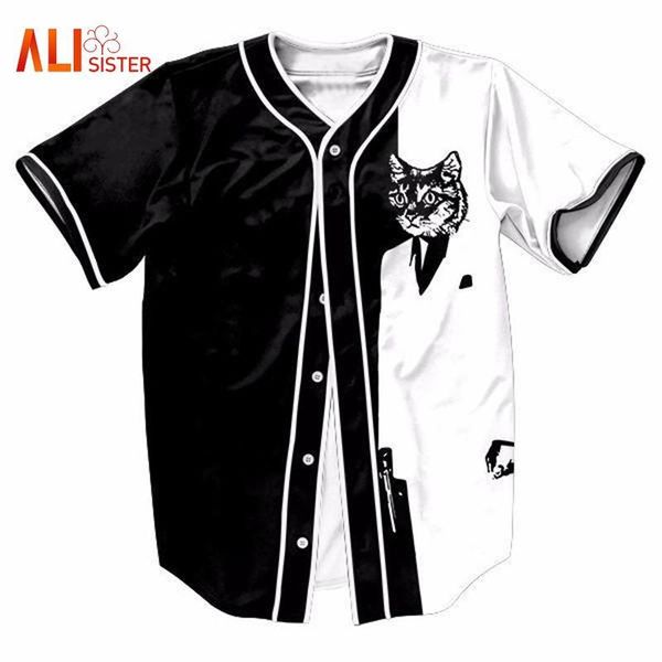

printing cat 3d baseball shirt funny design men women casual v-neck tee shirts 2018 new arrival fashion harajuku baseball jersey, White;black