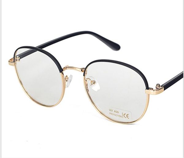

big round frame anti-blue light glasses teeing metal college wind flat mirror small fresh myopia glasses frame, White;black