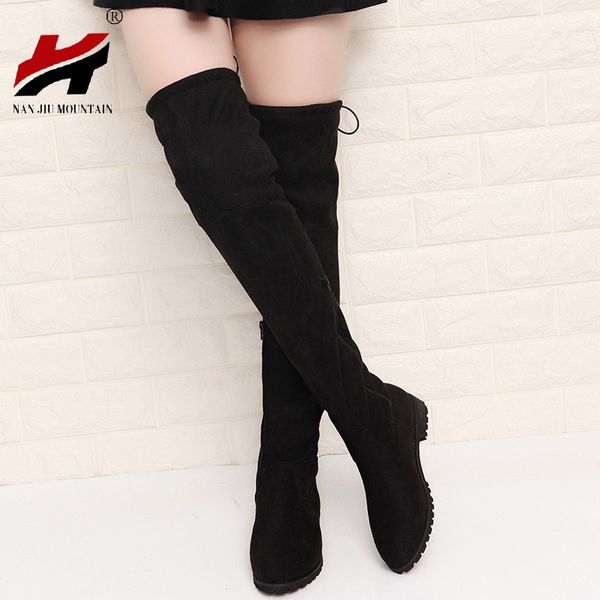 

slim boots over the knee high suede women snow boots women's fashion winter thigh high shoes woman, Black