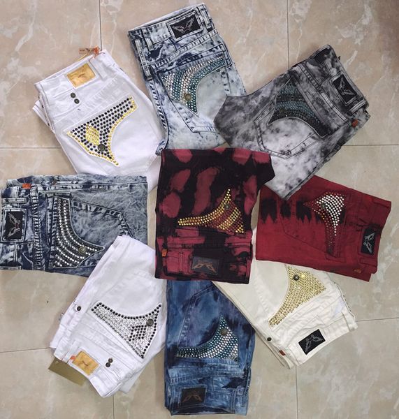 

2020 designer shipping mens rock revival jeans crystal studs denim pants designer trousers men's size new wholesale, Blue