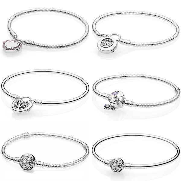 

wildflower meadow floral signature padlock tree of life bracelet fit europe snake chain bangle 925 sterling silver bead charm, Golden;silver