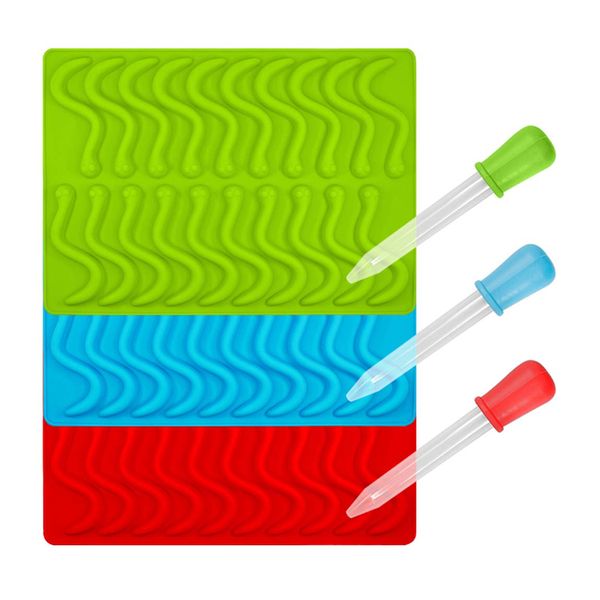 

2019 trending amazon gummy worm snake shape jelly chocolate candy cake fishing lure silicone molds ice cube trays with droppers