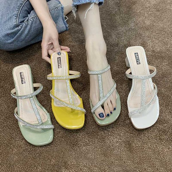 

shoes ladies' slippers glitter slides fashion square heel med rubber flip flops slipers women jelly block hawaiian 2020, Black