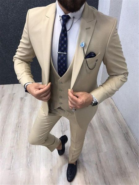 Şık Groomsmen Tepe Yaka Damat smokin Champagne Erkekler Suits Düğün / Gelinlik / Akşam Sağdıç Blazer (Ceket + Pantolon + Kravat + Yelek) K262