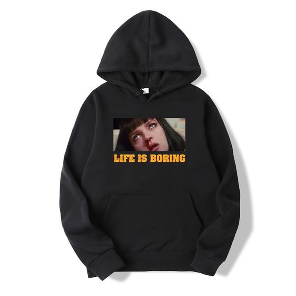 

life is boring letter funny printed hoodies cozy long sleeve for autumn winter streetwear pullovers, Black