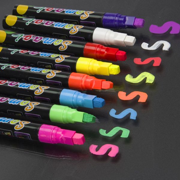 

8 colors liquid chalk marker highlighter pen set 4mm 7mm pastel erasable highlighter liquid chalk pens surligneur fosforlu kalem, Black;red