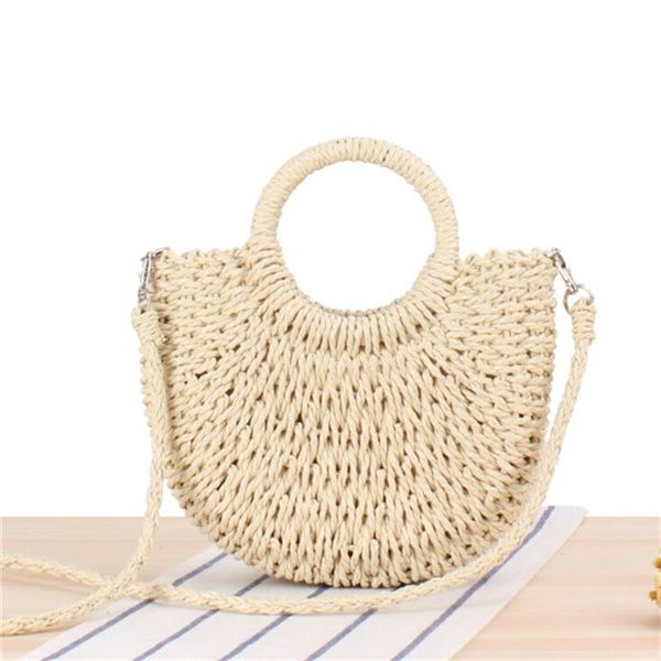 

new fashion straw women's shoulder bag half moon crossbody bag beach handbag