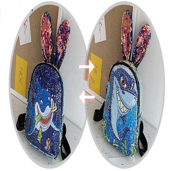 

переменный цвет акулы рюкзак уха кролика блеск блестки backapck девочка мультфильм школа книга сумка pu дорожные сумки подарок cfyz112q