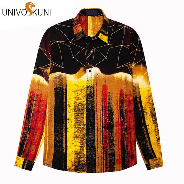 

univos kuni 2019 fashion spring autumn casual men shirt loose print shirt long-sleeved shirts male floral social masculina j489, White;black