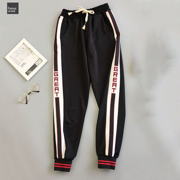 

bf style trousers women 2019 new autumn loose letter cool pockets thin streetwear print girl fashion harajuku hip hop pants, Black;white