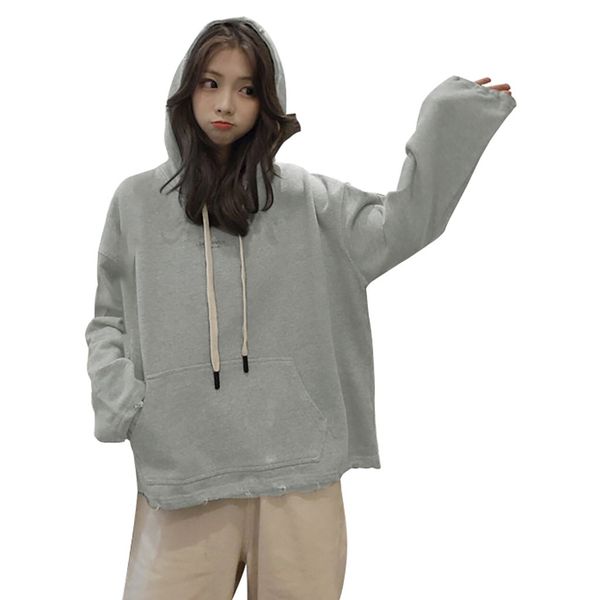

pure color daily sweatshirt easy to match color casual loose long sleeve print sweatshirt fashion women casual, Black