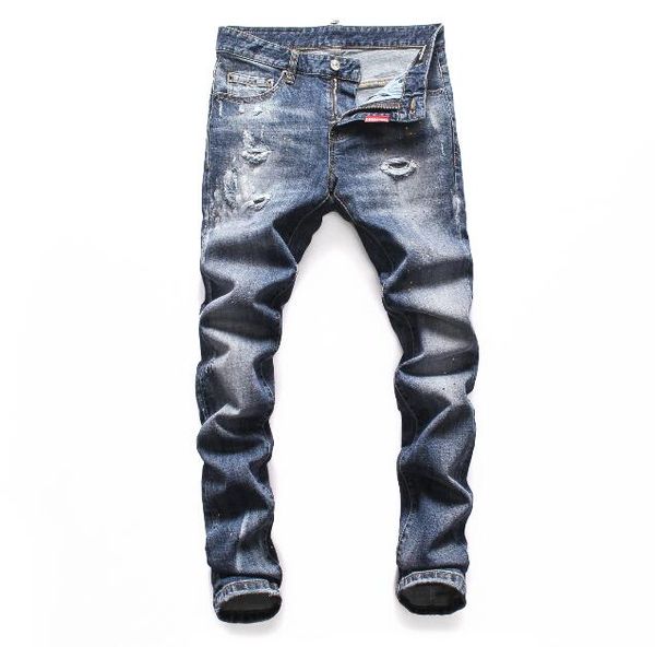 

роскошные джинсы хип-хоп брюки дизайнерские джинсы проблемные рваные байкер жан slim fit мотоцикл джинсовые джинсы размер #4223, Blue