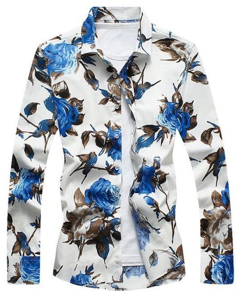 

designer men slim fit casual shirts fashion flowers printed mens dress shirts camisa social masculina long sleeve shirt men clothes mauchley, White;black