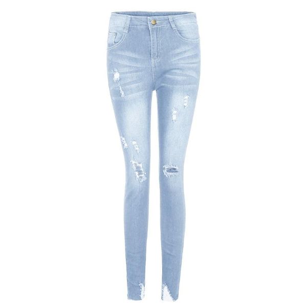 

женские брюки джинсы мода denim hole женский середина талии кнопка stretch тонкий сексуальный карандаш штаны 303 s-2xl женские джинсовые брю, Blue