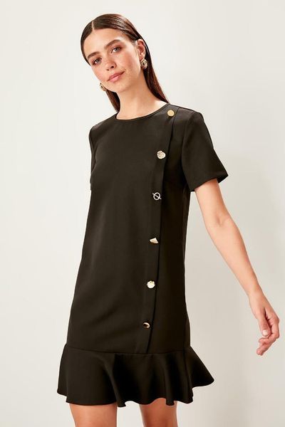 

trendyol black button detail dress twoss19el0070, Black;gray