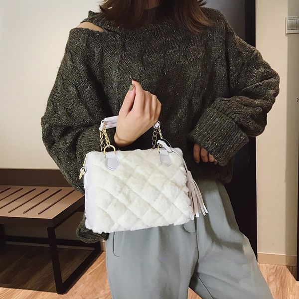 

women's bag 2019 new style soft adorable simple versatile chain square sling bag fashion plush small shoulder maomao