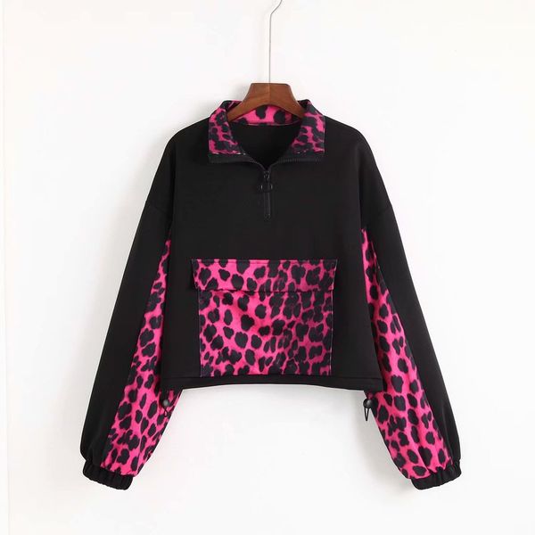 

fashion women 1981-45-8768 euro-american fashionable leopard patchwork, Black