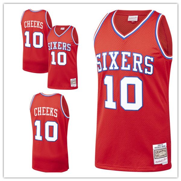 

custom 2019 men's philadelphia 76ers 10 maurice cheeks mitchell & ness red 1982-83 classics swingman nba women kids jersey, Black