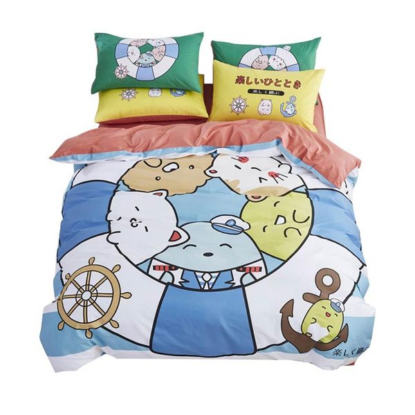 

sailor anchor cartoon navy lines duvet cover set flat fitted sheet cotton bedlinens hypoallergenic twin  size bedding set