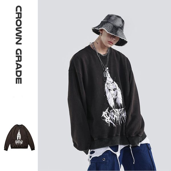 

brand fashion luxury designer men vintage gothic dark loose printed mens sweater washed devil bf wind neutral men and women old sweater men, Black