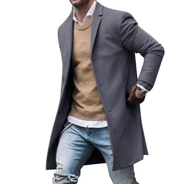 

adisputent 2019 new spring autumn trench coat men button long sleeve fitness clothing fashion streetwear male warm long coat, Black