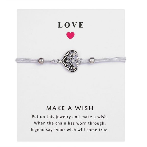 

multicolour wax cord wish card bracelets adjustable charm various style pendant bracelets for family friend gift with wish card, Black