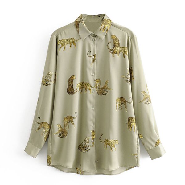 

zoepo casual turn down collar blouses women fashion loose animal printed shirts women elegant long sleeve female ladies kh, White