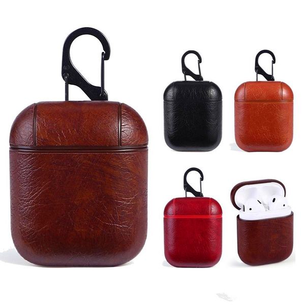 

For Apple AirPods Genuine Leather Bags Protective Shockproof Charging Portable Cases Earphone Covers Anti-lost Hanging Keychain High Quality