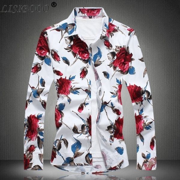 

2019 Summer Mens Casual Shirts Man Long Sleeve Unique Design Flower Shirts Men Casual Chemise Homme Slim Fit Shirt