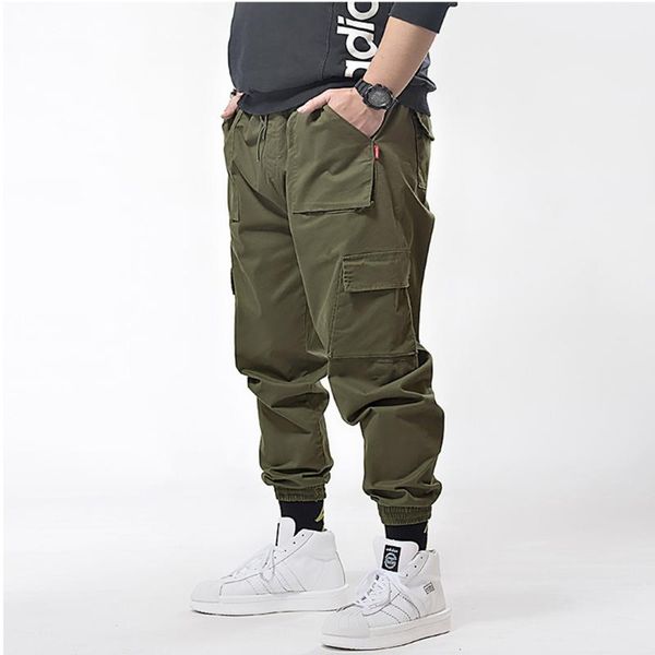 

men's pants extra size plus fat overalls multi-pocket casual jogging solid color loose track hip-hop leggings, Black