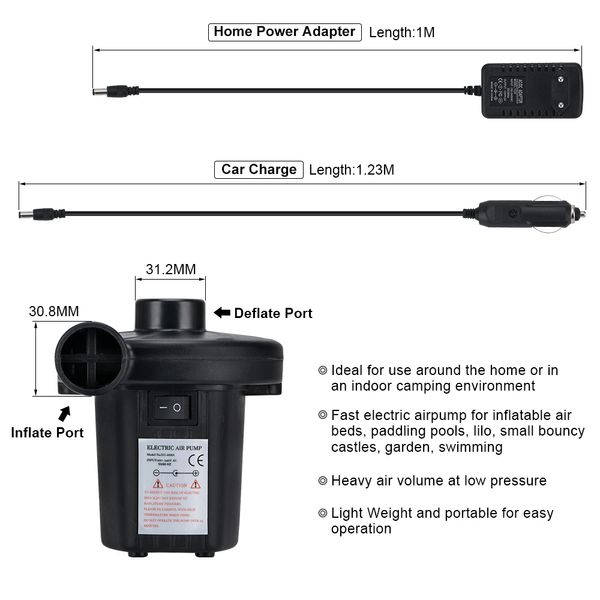PQY Bomba inflável colchão de ar elétrico bomba de acampamento portátil enchimento rápido para carro uso doméstico PQY-EAP01 02 03252S
