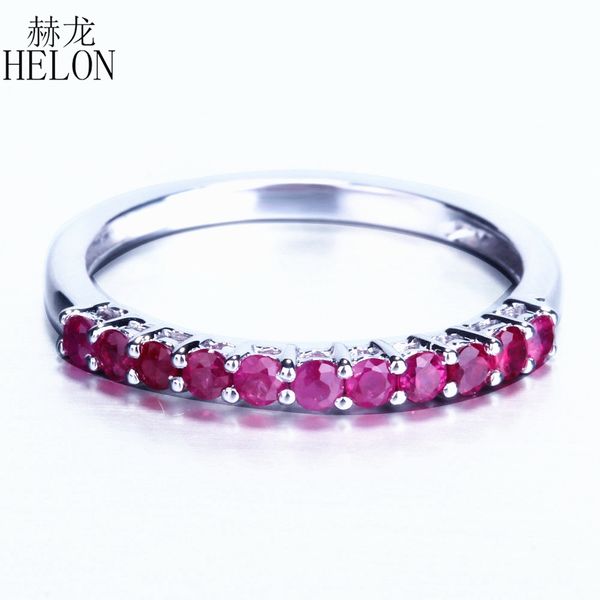 

helon solid 14k white gold half eternal band round 0.4ct 100% genuine ruby ring women brilliant engagement wedding fine jewelry, Golden;silver