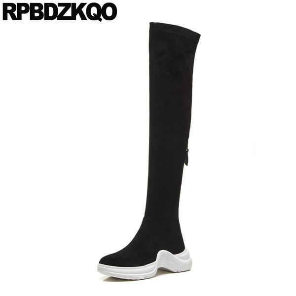 

black shoes women 2019 zipper wedge autumn slim gray sheepskin over the knee winter boots long platform
