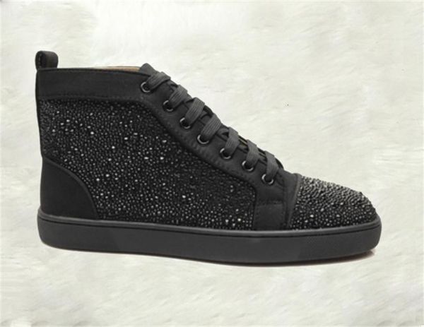 

2018 new brand studded spikes flats shoes red bottom shoes for men and women party lovers genuine leather chris _tian sneakers size 36 -46, Black