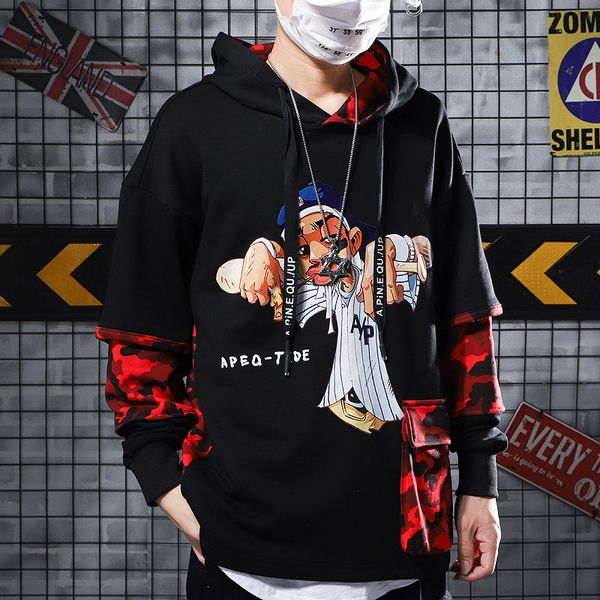 

camouflage tide harbin band performing clothes rock personality loose hat guard male autumn mens designer hoodies, Black