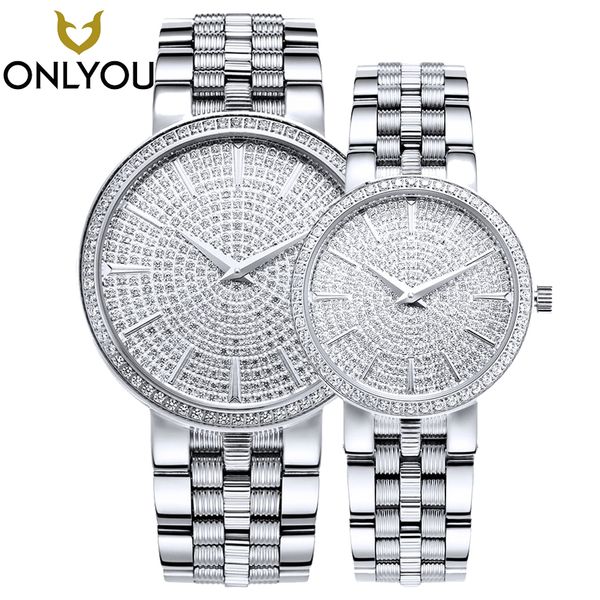

onlyou women watches ultra thin steel full steel sapphire quartz lovers wrist watch rhinestones montre femme clock 6960, Slivery;brown