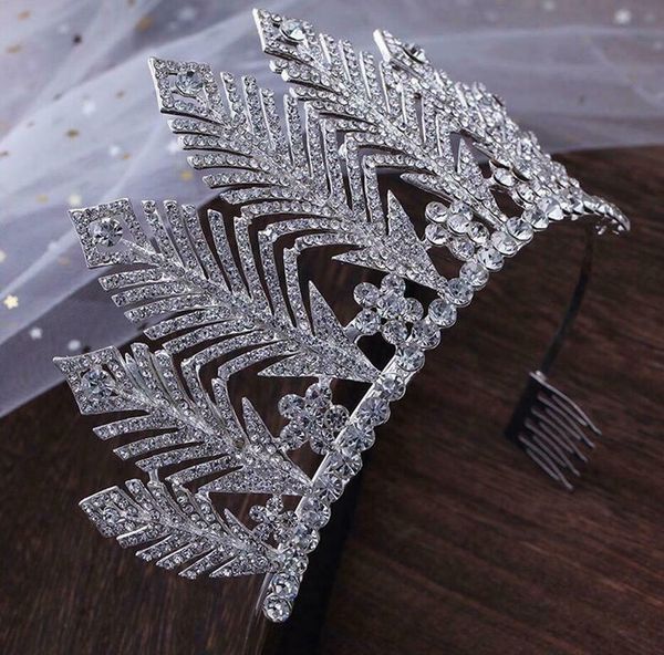 

9cm high large prom leaf crystal wedding bridal party pageant tiara crown combs women accessories headpiece baroque crystal, Golden;white