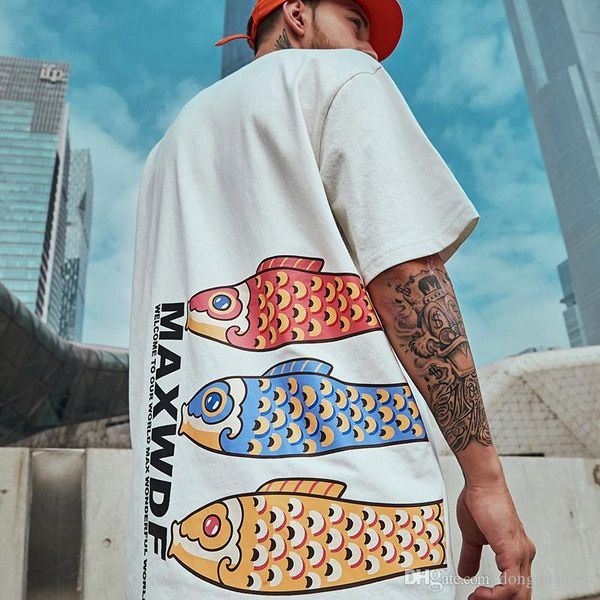 

мужская футболка хип-хоп 2020 уличная одежда японское аниме мультфильм рыба harajuku футболка лето с коротким рукавом футболка хлопок топы т, White;black