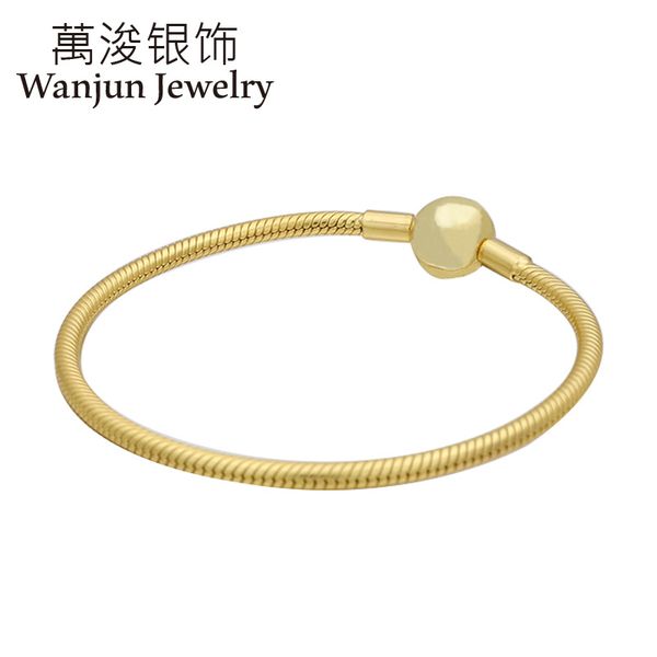 

charm bracelets wanjun jewelry 100%925 sterling cubic zirconia gold series round-toe lettered head snake bones chain gift, Golden;silver