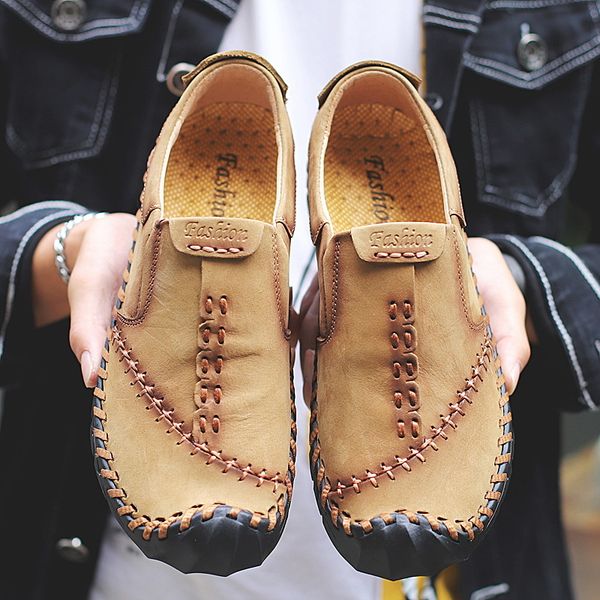 

large size 38-48 men fashion genuine leather casual loafers soft comfortable breathable flats shoes men moccasins driving shoes t200610, Black