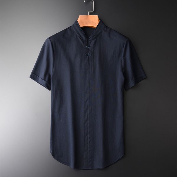 

minglu chinese style stand collar short sleeve men's shirts new brand slim business casual thin silky comfortable men's shirts, White;black