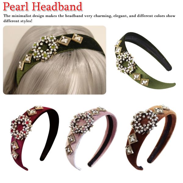 

velvet crystal pearl flower headbands for women korea hair accessories for girls hair bands girls hairband bows, Brown