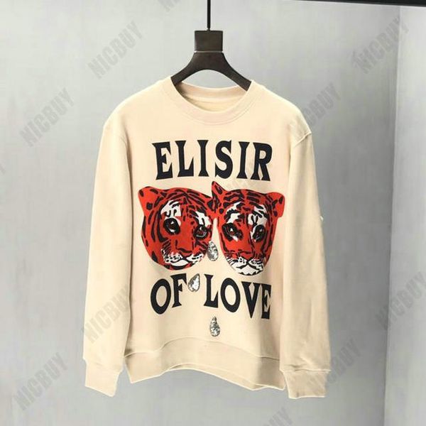 

fashion autumn designer brand mens sequins tiger eyes elisir of love back letter hoodies pullover hooded black cotton casual sweatshirt