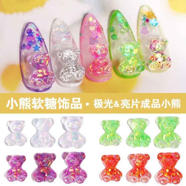 

nail art decorations 9pcs deco resin bear manicure ornament japanese style butterfly three-dimensional versatile decoration, Silver;gold